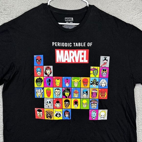 Marvel Shirt Adult 2XL Black Periodic Table Of Characters Short Sleeve Tee Mens
